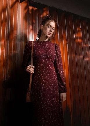 Сукня мібі бордо з поясом