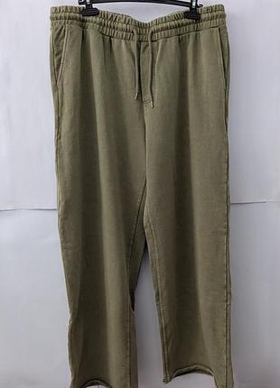 Спортивні штани чоловічі h&m, l,xl,бавовна,оливкові,широкі,прямі,вільні,брюки,петля,бегі,демісезон,хакі,оливка