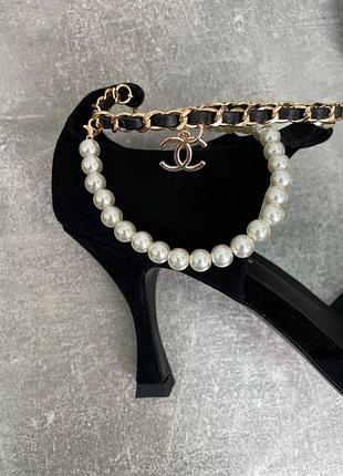 Туфлі чорні з підвісом намистом перлинами шанель chanel 3