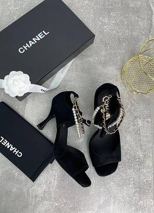 Туфлі чорні з підвісом намистом перлинами шанель chanel 2
