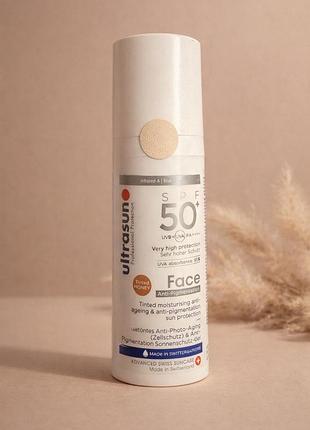 Ultrasun spf 50+ face tinted honey антипігментаційний крем spf50 тонований швейцарія