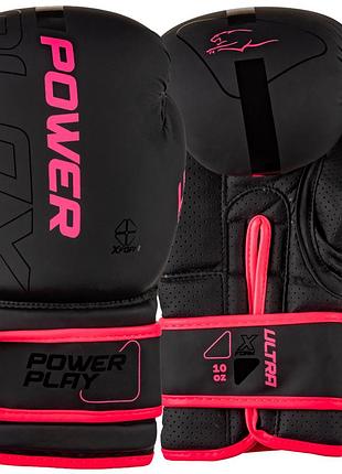Боксерские перчатки powerplay 3024 ultra mat черно-розовые 8 унций