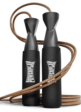 Скакалка кожаная powerplay 4214 leather jump rope черная 2.75 см.