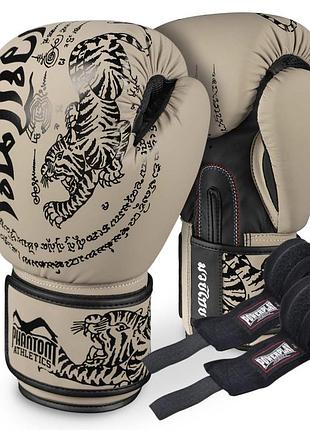 Боксерские перчатки phantom muay thai sand 14 унций (бинты 4м. в подарок)