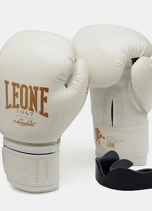 Боксерські рукавиці leone gn059w white/gold 12 унцій (капу в комплекті)