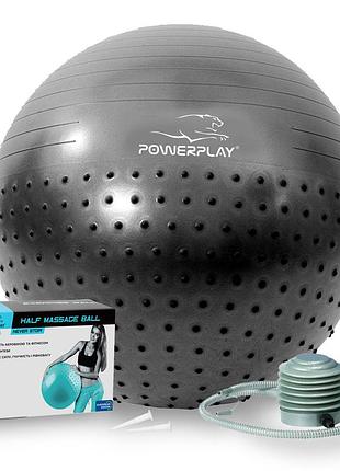 М'яч для фітнесу (фітбол) напівмасажний powerplay 4003 ø75 cm gymball темно-сірий + помпа