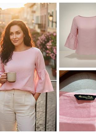 Massimo dutti лляна блуза сорочка рожевого кольору з рукавами - ліхтариками.