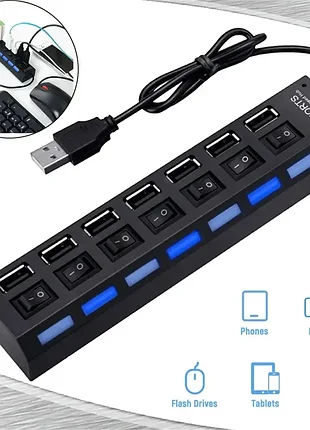 Usb hub 2.0 на 7 портов с подсветкой и индикацией работы – компактный usb-хаб размером 165×35×22 мм