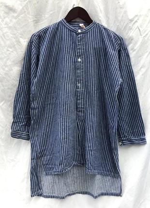 Коттоновая туника синяя в белую риску, со спущенными плечами, 3xl - 4xl.