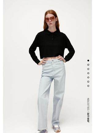 Футболка поло с длинным рукавом zara хлопковая