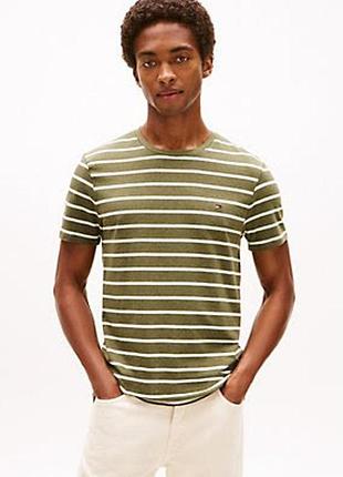 Футболка полосатая из эластичного хлопка extra slim tommy hilfiger green heather stripe
