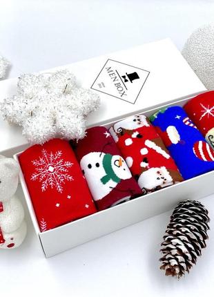 Подарунковий набір новорічних шкарпеток friendly socks сніжинки ялинка санта