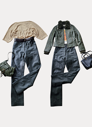 Кожаные брюки женские зеленые брюки кожаные из натуральной кожи штаны сигареты с высокой посадкой