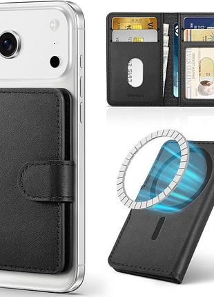 Shieldon magsafe wallet для iphone, натуральная кожа, rfid блокировка, 6 слотов для карт, id-окно, черный nappa