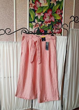 Стильні штани палаццо капрі натуральний льон в полоску m&s collection.