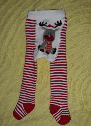 Новогодние колготы на махре  для малыша 0-3м