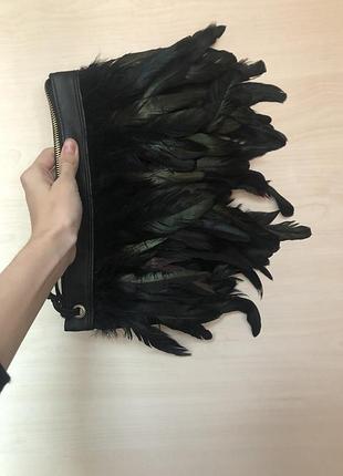 Нарядный клатч сумка с перьями 2