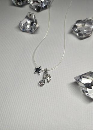 Кулон подвеска камушек нота на леске, чокер неведимка, кристалл
