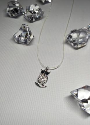 Кулон подвеска камушек сова на леске, чокер неведимка, кристалл