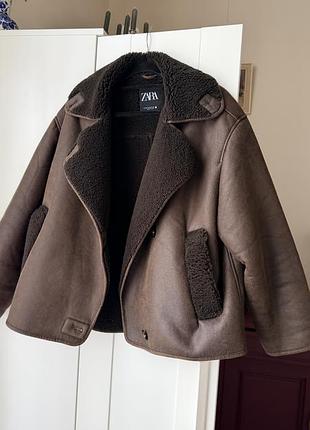 Дублянка zara в стилі авіатор – коричнева