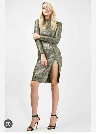 Блестящее вечернее платье в золотисто-черном цвете, topshop.