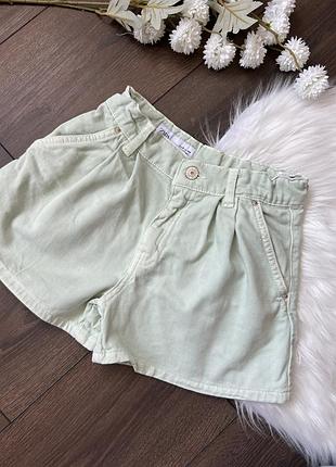 Оливкові зелені салатові джинсові денімові шорти зара zara для дівчинки 9 років 134 см на літо з резинкою
