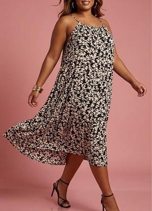 George платье миди черное в растительный принт на тонких бретелях свободный крой (uk 22) – 100% эко-вискоза