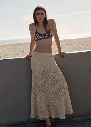 Спідниця жіноча бежева мереживна zara new