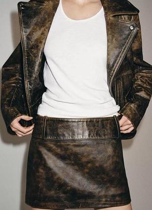 Шкіряна спідниця жіноча коричнева zara new