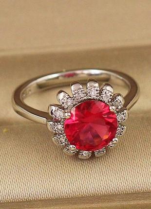 Кільце xuping jewelry ромашка з малиновим каменем сріблясте