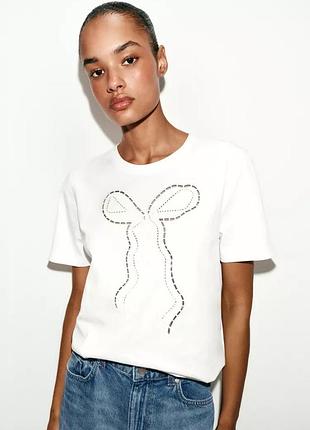 Футболка жіноча біла з бантом zara new