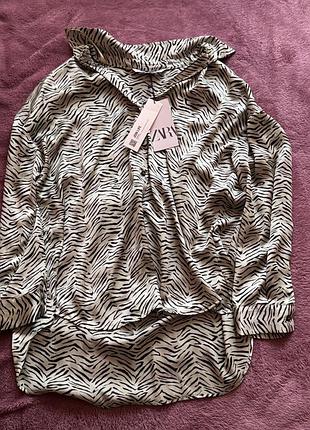 Зелена/хакі нова шовкова блуза сорочка zara тигр