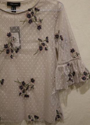 Кружевная прозрачная блуза сетка с вышивкой цветами1 фото