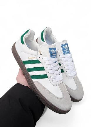 Чоловічі кросівки adidas samba білі з зеленим🔥