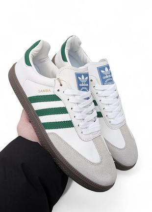 Мужские кроссовки adidas samba белые с зеленым
