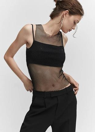 Сетчатый топ с кристаллами mango