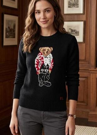 Светр з ведмедем ralph lauren чорний базовий polo вязаний