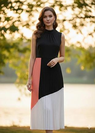 Karl lagerfeld paris pleated color block midi dress