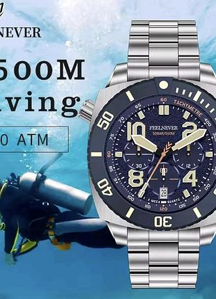 Часы дайверские 500м, feelnever, кварцевые, seiko vk63, сапфировое стекло,professional sport