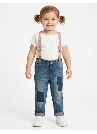 Стильні модні джинси з утяжкой некст  next для дівчинки на підтяжках з підтяжками потерті