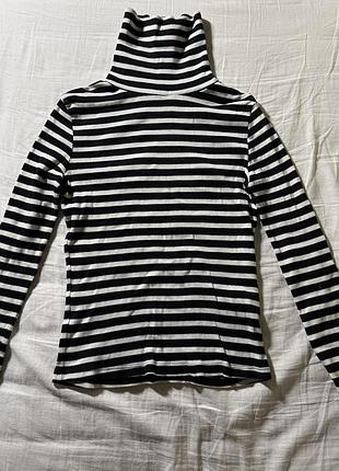 Кофта лонгслів у мілкий рубчик смугаста чорно біла сінсей