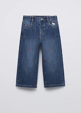 Джинси zara 2-3 98 hello kitty з широкими штанінами