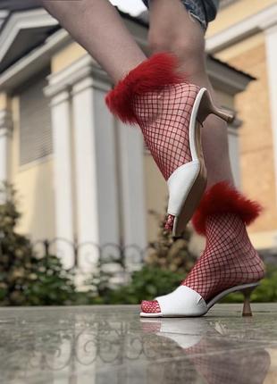 Шльопанці , мюлі з натуральної шкіри на низькому підборі шпилька 6 см