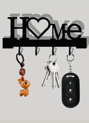 Ключниця чорна пластикова з металевими гачками home