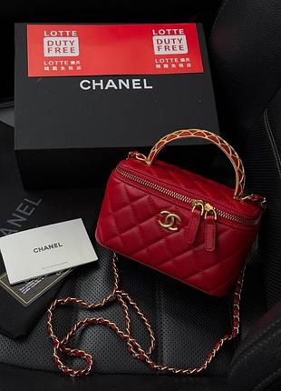 Жіноча сумка преміум classic  lambskin pearl crush vanity bag red/gold