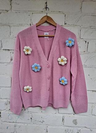 Розовый кардиган с handmade цветами
