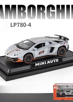 Машинка коллекционная mini auto lamborghini lp780-4 металлическая со светом и звуком 1:32 3239 серый