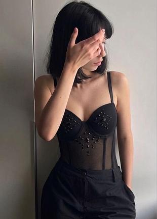 Чорний корсет аплікацією  пуш-ап h & m