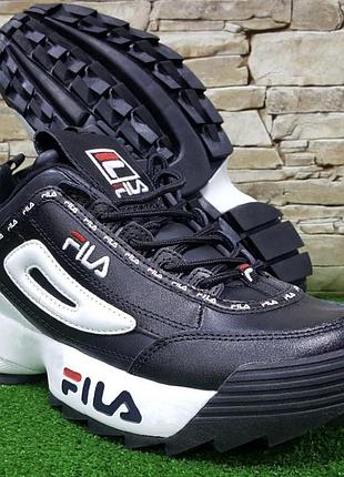 Жіночі шкіряні кросівки fila disruptor ii "black/white”