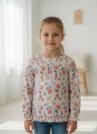 Нежная белая блуза dopodopo с цветами и кружевом, 5-6 лет (116 см)